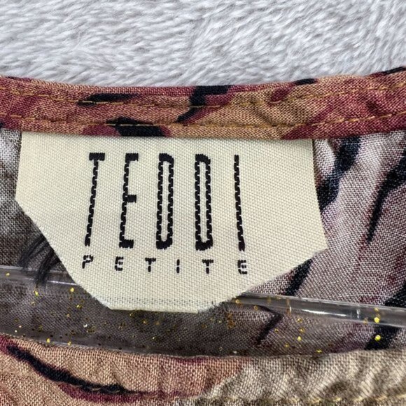 TEDDI Vintage Midi Dress Womens Large Petite Animal Striped Tie Back Short Sleev - Picture 2 of 10